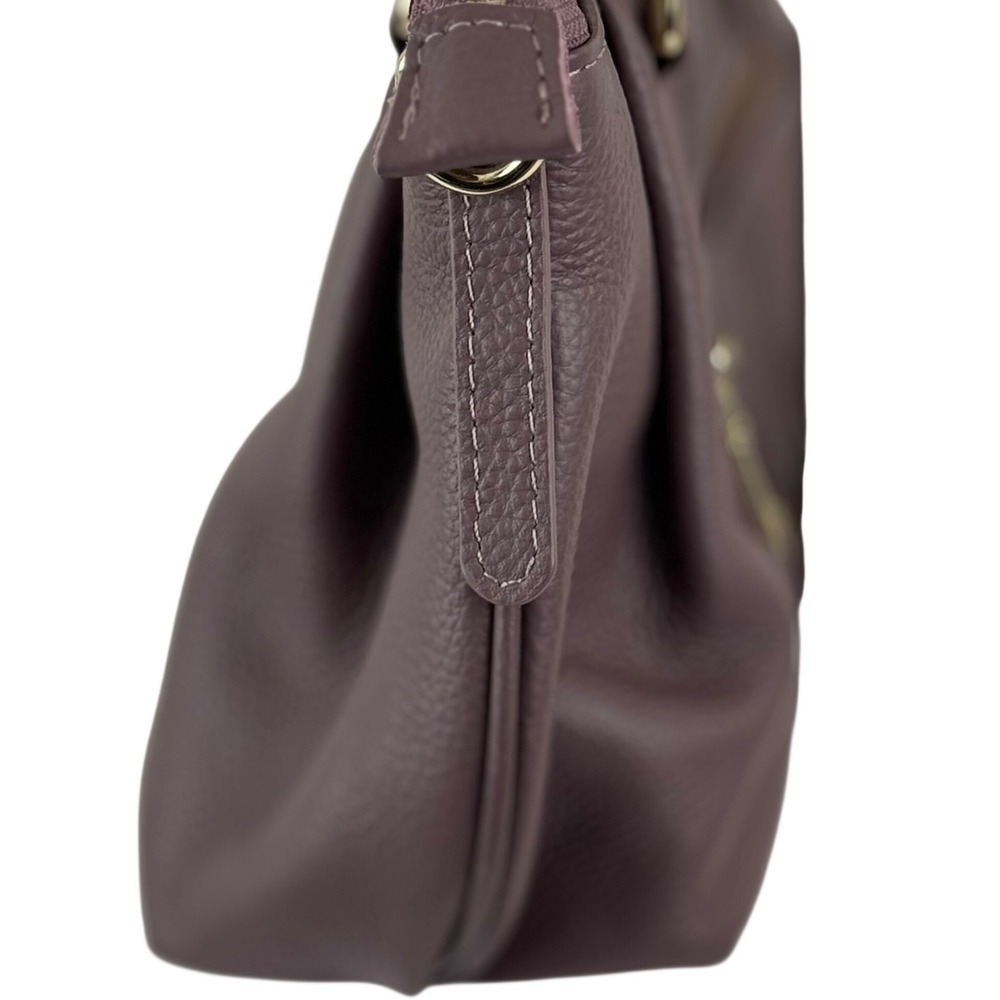 Mauve Purple Pebbled Leather Satchel Handbag Chic Classic Minimalist - Picture 5 of 16